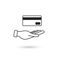 icône de carte de crédit sur la main, design plat vecteur