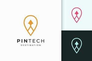 épingler ou pointer le logo en ligne simple et de forme moderne pour une entreprise de technologie vecteur