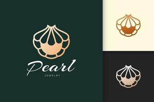 logo de coquillage ou de palourde de luxe avec perle pour bijoux ou marque de beauté vecteur