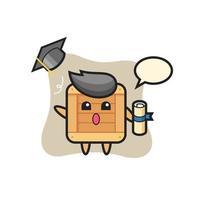 illustration de la caricature de la boîte en bois jetant le chapeau à l'obtention du diplôme vecteur