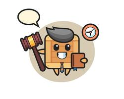 caricature de mascotte de boîte en bois en tant que juge vecteur