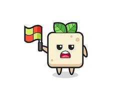 personnage de tofu en tant que juge de ligne hissant le drapeau vecteur