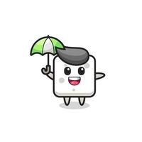 illustration mignonne de cube de sucre tenant un parapluie vecteur