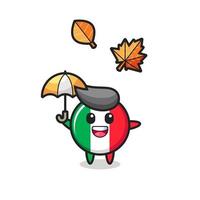 dessin animé du drapeau italien mignon tenant un parapluie en automne vecteur