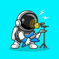 mignonne astronaute bascule avec guitare dessin animé vecteur icône illustration. la musique science icône concept isolé prime vecteur. plat dessin animé style