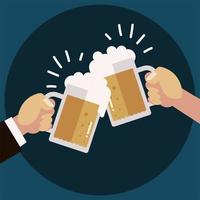 mains avec des chopes à bière célébration célébration de l'alcool, acclamations vecteur