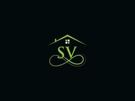 réel biens sv luxe logo, minimaliste bâtiment sv logo icône pour maison vecteur