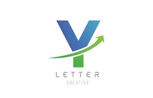 alphabet de lettre de flèche swoosh bleu vert y pour la conception d'icône de logo d'entreprise vecteur