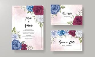 carte d'invitation de mariage avec de belles décorations florales vecteur