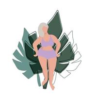 figure féminine sinueuse. illustration minimale simple avec des feuilles de plantes vecteur