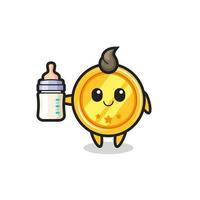 personnage de dessin animé de médaille de bébé avec une bouteille de lait vecteur