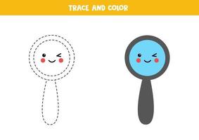 Tracez et colorez une jolie loupe kawaii. feuille de travail pour les enfants. vecteur