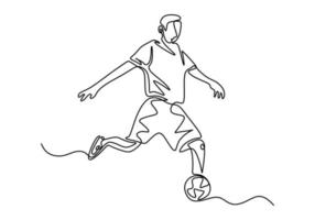 joueur de football dessinant une ligne continue dessinée à la main. vecteur