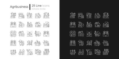 icônes linéaires liées à l'agriculture définies pour le mode sombre et clair vecteur