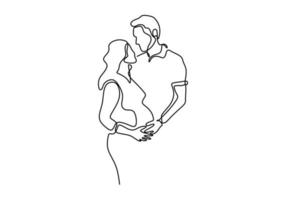dessin au trait continu d'une femme enceinte heureuse et de son mari vecteur