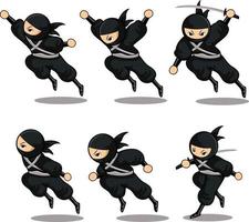 dessin animé ninja noir sauter et courir définit l'action avec six actions différentes vecteur