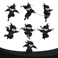 le ninja noir définit le numéro 11 avec six poses différentes vecteur