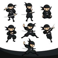 le ninja de dessin animé noir définit 13 avec six actions ou poses différentes vecteur