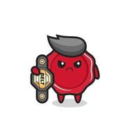 personnage de mascotte de cire à cacheter en tant que combattant mma avec la ceinture de champion vecteur