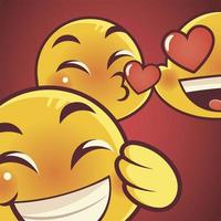 emoji drôle, émoticône fait face à un baiser d'amour et à une expression heureuse vecteur