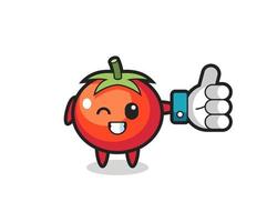 tomates mignonnes avec le symbole du pouce levé des médias sociaux vecteur