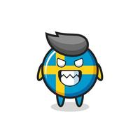 expression maléfique de l'insigne du drapeau suédois personnage mascotte mignon vecteur