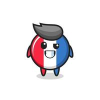 Adorable mascotte d'insigne du drapeau de la France avec un visage optimiste vecteur