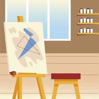 atelier d'art de classe de peinture avec brosse de chaise de chevalet en toile vecteur