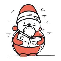 Père Noël claus en train de lire une livre. vecteur illustration dans mince ligne style.