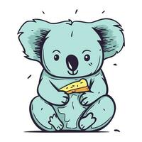 mignonne dessin animé koala avec fromage. main tiré vecteur illustration.