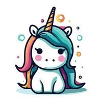 mignonne dessin animé Licorne. vecteur illustration isolé sur une blanc Contexte.