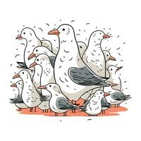 vecteur illustration de une groupe de mouettes et pigeons.