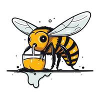 abeille avec une verre de jus. vecteur illustration isolé sur blanc Contexte.