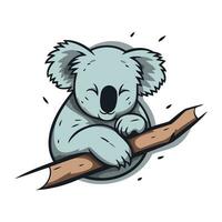 mignonne dessin animé koala sur une arbre branche. vecteur illustration.