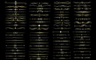 d'or Couleur page diviseur et conception éléments. ensemble de divers Facile noir diviseur conception, assorti diviseur collection modèle vecteur. collection de floral séparateurs éléments méga décoration vecteur