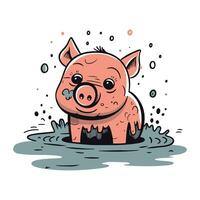 mignonne porc dans le l'eau. vecteur illustration sur blanc Contexte.