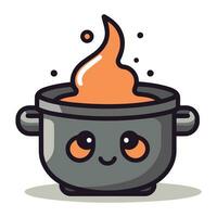kawaii soupe pot dessin animé personnage vecteur illustration. nourriture et boisson concept