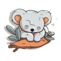 mignonne koala séance sur une Journal avec feuilles. vecteur illustration.