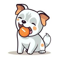 mignonne dessin animé chien avec Orange jouet. vecteur illustration isolé sur blanc Contexte.