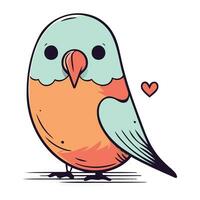 mignonne dessin animé oiseau avec cœur sur ses le bec. vecteur illustration.