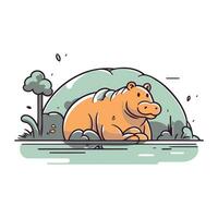 hippopotame dans le parc. vecteur illustration dans dessin animé style