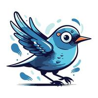 vecteur illustration de une mignonne dessin animé bleu oiseau avec expressif yeux sur une blanc Contexte.