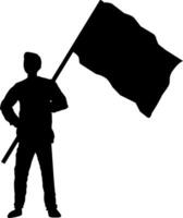 homme en portant drapeau vecteur illustration. gens en portant drapeau graphique Ressources pour icône, symbole, ou signe. homme en portant drapeau silhouette pour liberté, indépendance ou patriotisme