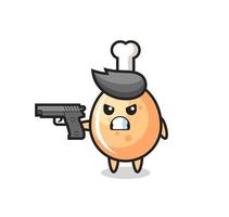 le mignon personnage de poulet frit tenant un pistolet vecteur