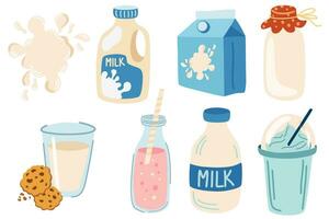 Lait laitier ensemble pour nationale laitier mois. une récipient avec lait. le concept de une en bonne santé mode de vie et cuisson. Facile plat conception vecteur illustration