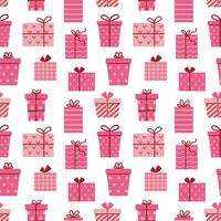 vecteur valentines journée sans couture modèle avec cadeau des boites. vacances rose présente sur blanc Contexte. impression avec anniversaire ou valentines journée cadeaux. emballage et textile conception.