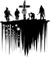 ensemble de soldat silhouettes, grunge Etats-Unis drapeau, Christian croix, Etats-Unis chien Mots clés vecteur