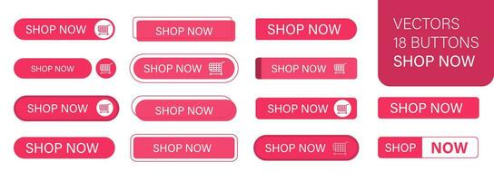 le magasin maintenant est une ensemble de Facile moderne boutons. pousser bouton pour un application, publicité, boutique ou site Internet. divers Icônes pour votre produit. vecteur