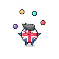 le royaume-uni drapeau badge cirque dessin animé jonglant avec une balle vecteur