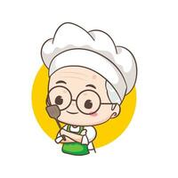 mignonne grand-père chef dessin animé. grand-père cuisine logo vecteur art. gens nourriture icône concept. restaurant et fait maison culinaire logo